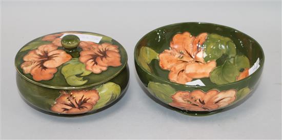 A Moorcroft Hibiscus bowl and a powder bowl